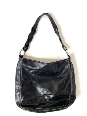 Arcadia Black Italian Leather Hobo Shoulder Bag Contrast Stitch Braided Strap